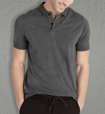 ankuufashion Solid Men Polo Neck Grey T-Shirt