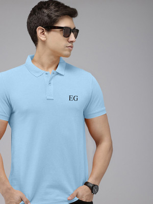 THE EG STORE Solid Men Polo Neck Light Blue T-Shirt