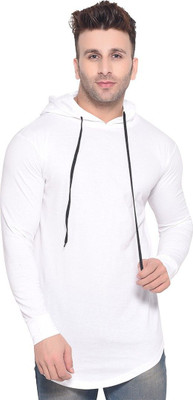 Lawful Casual Solid Men Hooded Neck White T-Shirt