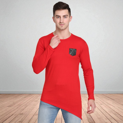FARICON Embroidered Men Round Neck Red T-Shirt