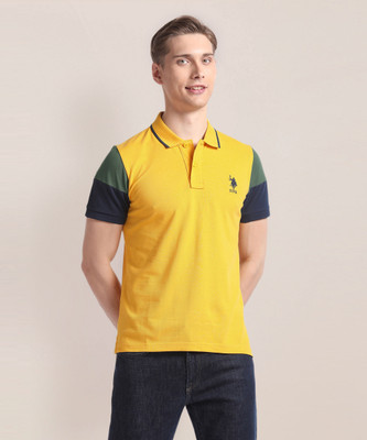 U.S. POLO ASSN. Colorblock Men Polo Neck Yellow T-Shirt