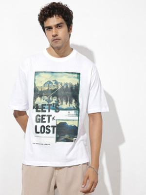 Roadster Graphic Print Men Round Neck White T-Shirt