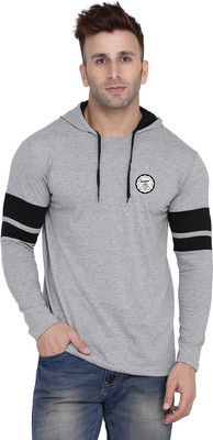 BEYOU FASHION Solid Men Hooded Neck Silver, Black T-Shirt