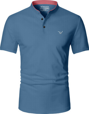 CLIENTALE. Solid Men Polo Neck Blue T-Shirt