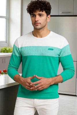 Autna Colorblock Men Round Neck Green T-Shirt