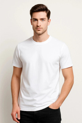 demo Solid Men Square Neck White T-Shirt