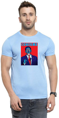 ManGOD Printed Men Round Neck Blue T-Shirt