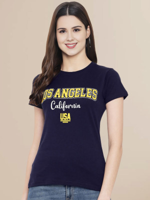 SZN Solid Women Round Neck Navy Blue T-Shirt