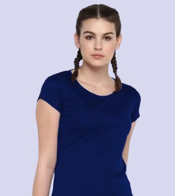 SPSY Solid Women Round Neck Navy Blue T-Shirt