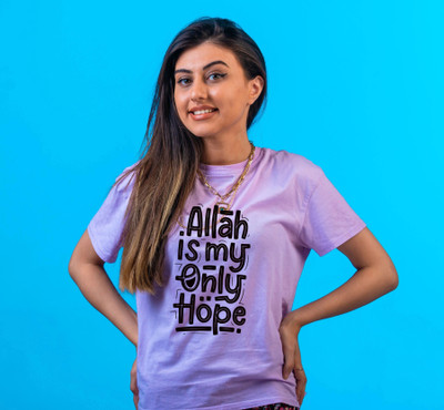AZUREM Typography Women Round Neck Purple T-Shirt