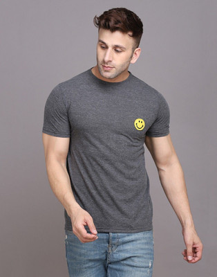 GEUM Printed Men Round Neck Grey T-Shirt
