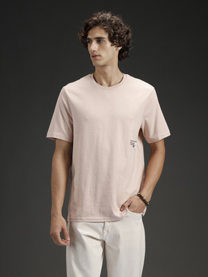 WROGN Solid Men Crew Neck Beige T-Shirt