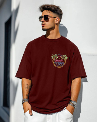 FastColors Printed Men Round Neck Reversible Maroon T-Shirt