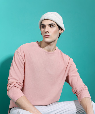 HIGHLANDER Solid Men Round Neck Pink T-Shirt