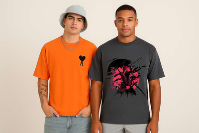 Absolute Monarchy Printed Men Round Neck Orange, Grey T-Shirt