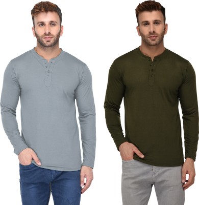 Adorbs Solid Men Henley Neck Grey, Dark Green T-Shirt