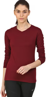 Smart Colors Solid Women V Neck Maroon T-Shirt