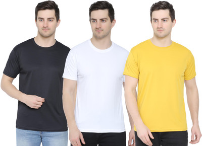YUALIN CREATION Solid Men Round Neck Yellow T-Shirt