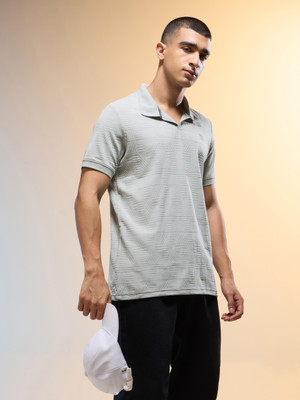 TECHNOSPORT Self Design Men Polo Neck Grey T-Shirt