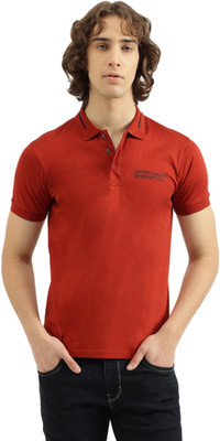 United Colors of Benetton Solid Men Polo Neck Orange T-Shirt
