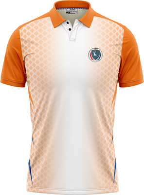 SNO Sports Abstract, Graphic Print Men Polo Neck Orange T-Shirt