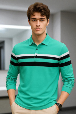 Autna Colorblock Men Polo Neck Green T-Shirt