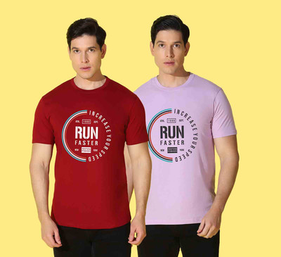 WOOSTRO Typography Men Round Neck Maroon, Purple T-Shirt