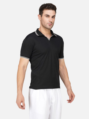 HouseOfCommon Solid Men Polo Neck Black T-Shirt