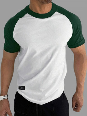 Mark TP Colorblock Men Round Neck Green, White T-Shirt