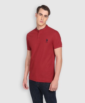 U.S. POLO ASSN. Solid Men Mandarin Collar Red T-Shirt