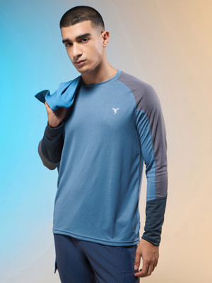 TECHNOSPORT Colorblock Men Round Neck Blue T-Shirt