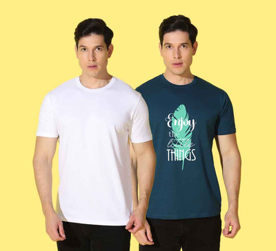 WOOSTRO Printed, Solid Men Round Neck Multicolor T-Shirt