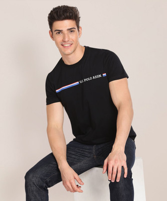 U.S. POLO ASSN. Printed Men Round Neck Black T-Shirt