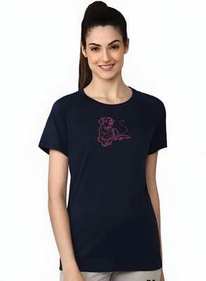 SZN Graphic Print Women Round Neck Dark Blue T-Shirt