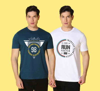 WOOSTRO Printed Men Round Neck Blue, White T-Shirt