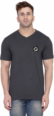 Blisstone Printed Men V Neck Grey T-Shirt