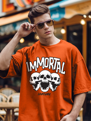 JUST ROAR Printed Men Round Neck Orange T-Shirt