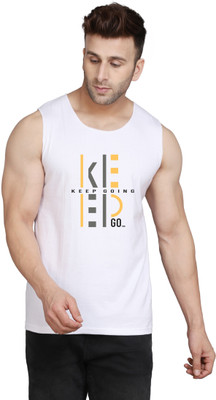SLOWLORIS Printed, Typography Men Round Neck White T-Shirt