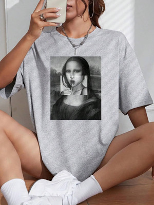 AKIRADVISORY Printed Women Round Neck Grey T-Shirt