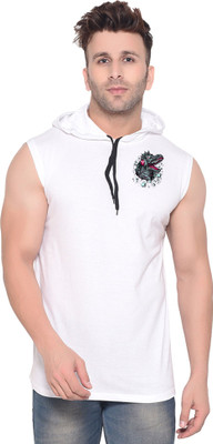 GEUM Graphic Print Men Hooded Neck White T-Shirt