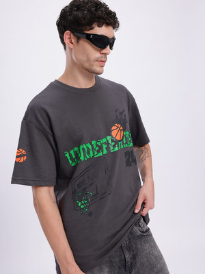 Glitchez Printed Men Round Neck Grey T-Shirt