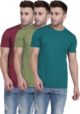 TQH Solid Men Round Neck Maroon, Light Green, Green T-Shirt