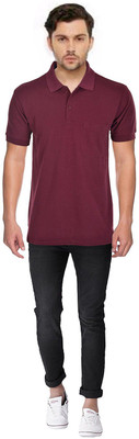 Japroz Solid Men Polo Neck Maroon T-Shirt