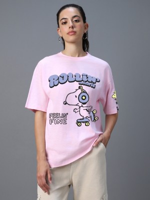 BEWAKOOF Graphic Print Women Round Neck Pink T-Shirt