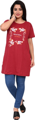 NG Store Printed Women Round Neck Maroon T-Shirt