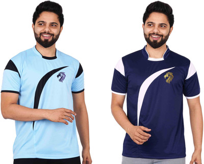 La Milano Printed Men Round Neck Navy Blue, Light Blue T-Shirt