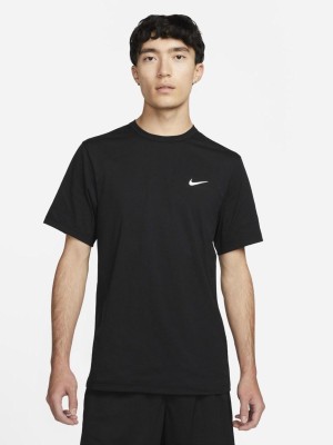 NIKE Solid Men Round Neck Black T-Shirt