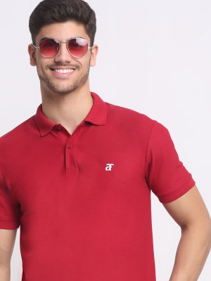 Affordable AF Solid Men Polo Neck Maroon T-Shirt