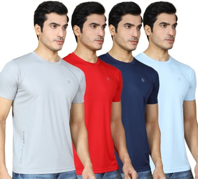 SUPERSQUAD Solid Men Round Neck Red, Grey, Navy Blue, Light Blue T-Shirt