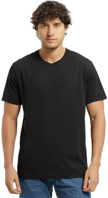 ZOLO Solid Men Round Neck Reversible Black T-Shirt